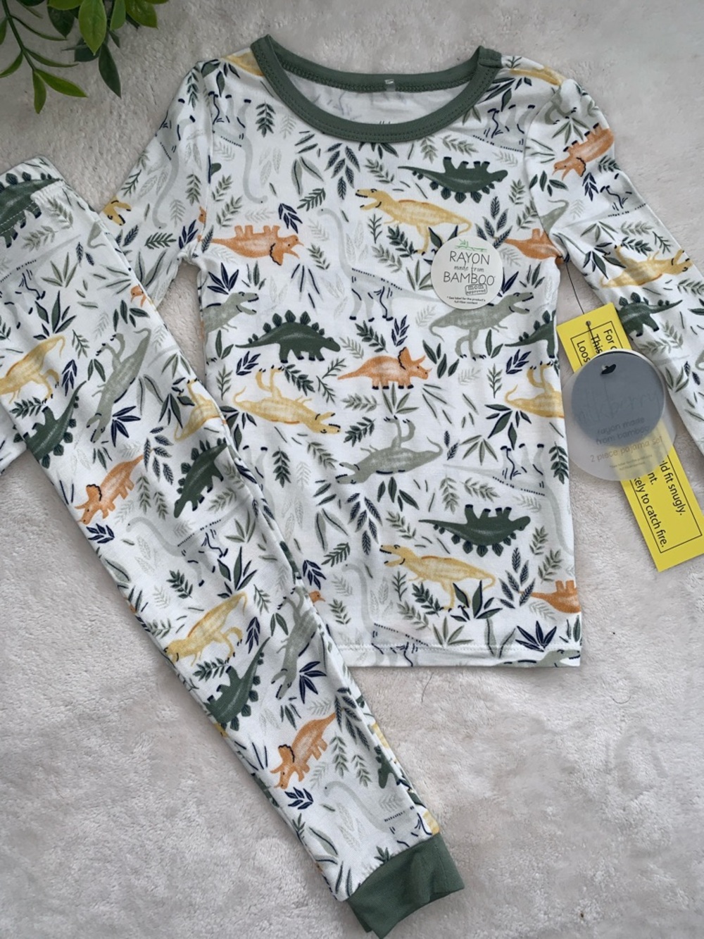 NWT Milkberry Green Dinosaurs 2pc Pajama Set 18M Bamboo Loungewear
